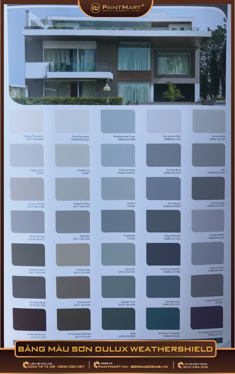 Bảng màu sơn Dulux Weathershield là sự lựa chọn tuyệt vời dành cho những ngôi nhà cần phải chịu đựng những điều kiện khắc nghiệt của thời tiết. Bảng màu phong phú, đa dạng sẽ giúp bạn lên ý tưởng cho kiến trúc của ngôi nhà. Hãy xem ngay hình ảnh tại link bên dưới để tham khảo và chọn lựa.